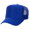 Royal blue trucker cap with a mesh back and curved brim.